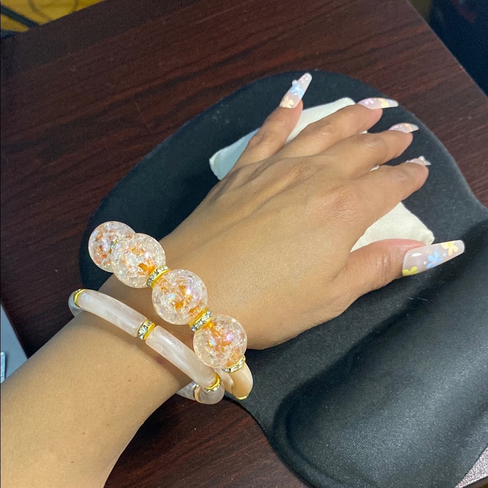 Elegant Pink and Gold Bracelet  Bangle Set